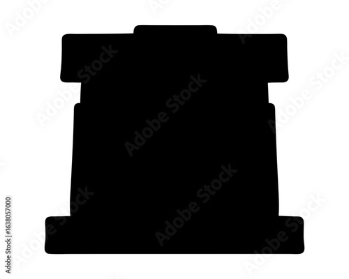 Geometric blocky silhouette resembling a chess rook, isolated on white background
