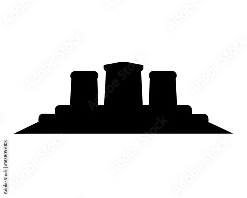 Monochrome Silhouette of a Three Column Monument on a Multi Tiered Base