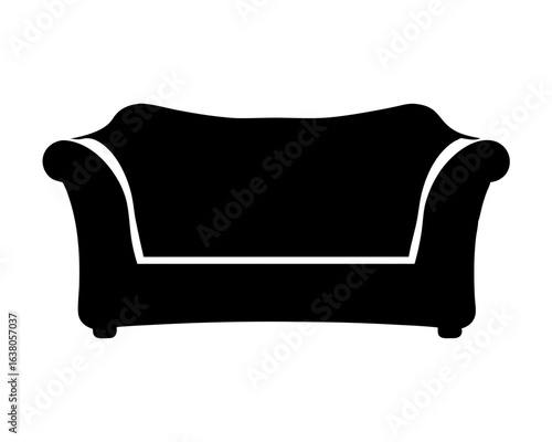 Elegant black sofa with curved armrests, ideal for comfortable living rooms