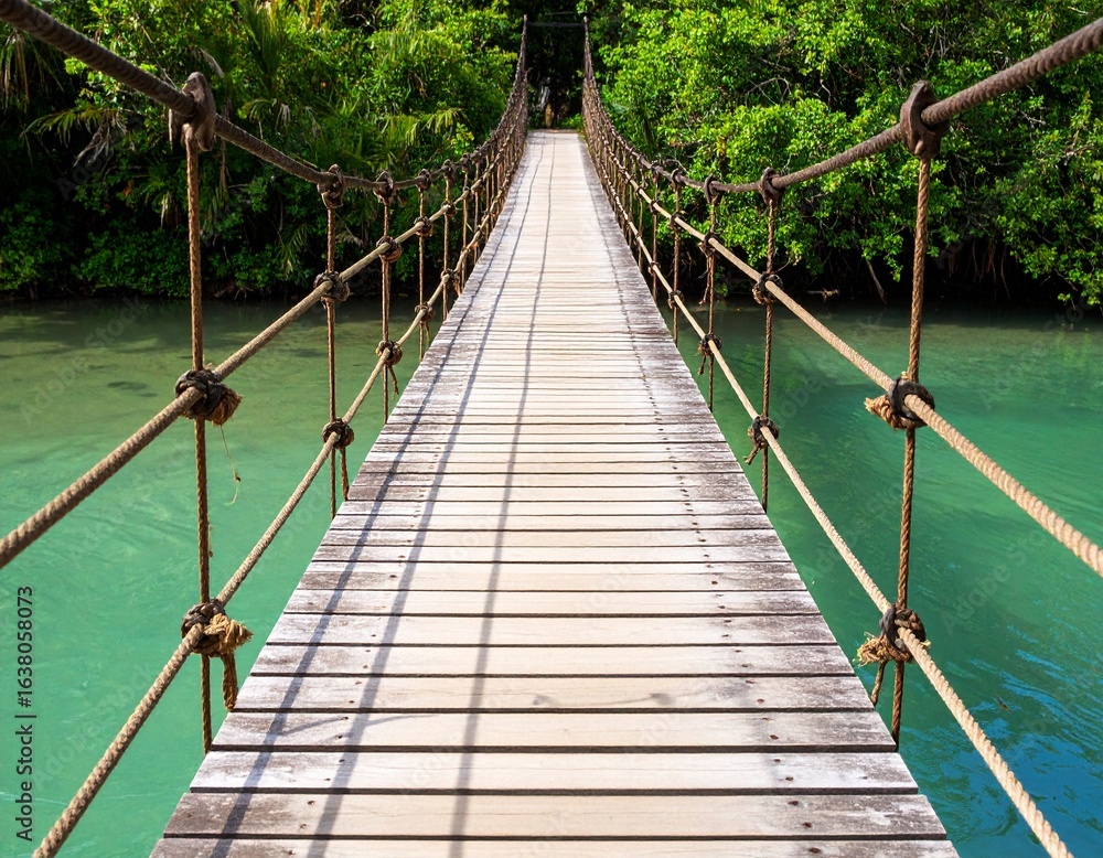 Obraz premium bamboo suspension bridge over a clear river
