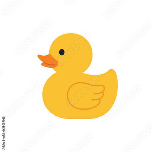 Cute yellow rubber duck, simple cartoon style, profile view.
