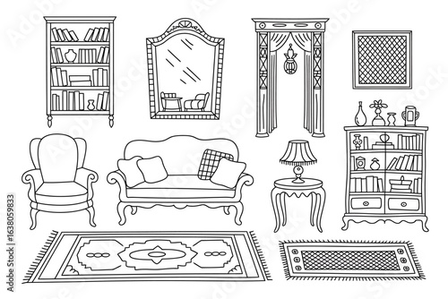 vintage furniture and home decor line art collection