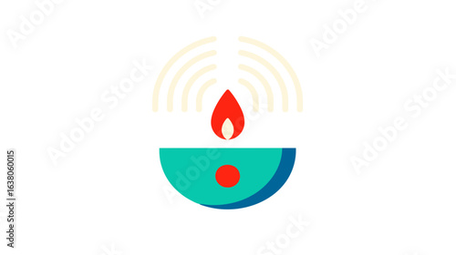 Candlelight flame light teal bowl bright glowing light source illustration vector graphic design art