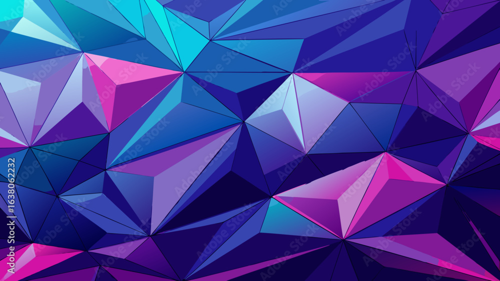 Obraz premium Vector art of detailed abstract geometric low poly pattern with vibrant blue, purple, and pink facets and gradients, showcasing a modern digital art texture with depth