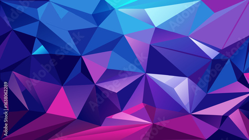 Vector art of abstract geometric low poly background with vibrant blue, purple, and pink gradients, creating a modern and colorful crystallike pattern
