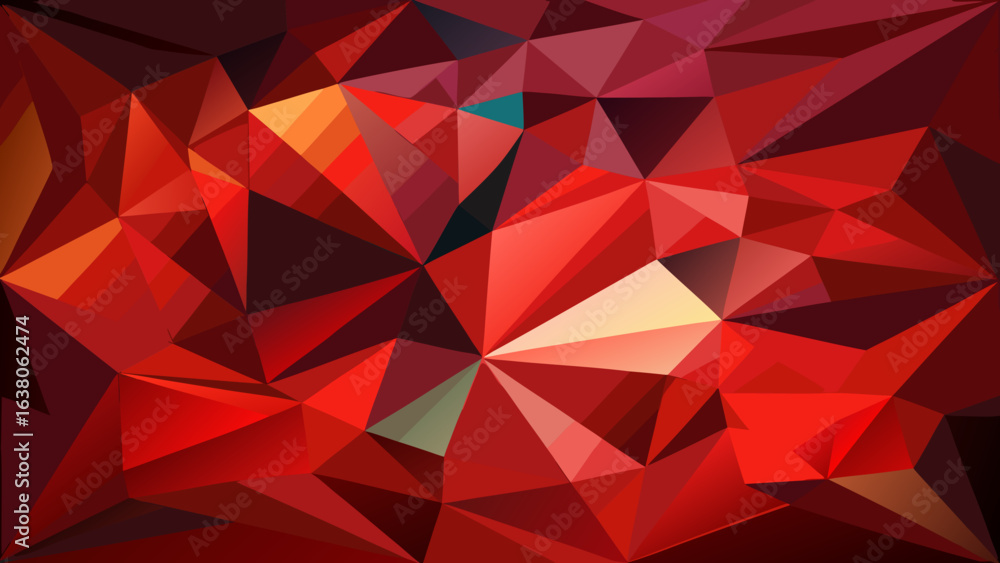 Vector art of dynamic red abstract geometric pattern featuring sharp triangular polygons and striking light effects, offering a modern and vibrant visual experience