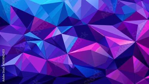 Vector art of vibrant abstract geometric pattern with faceted crystals in shades of blue, purple, and pink, creating a luxurious, sparkling, and modern background