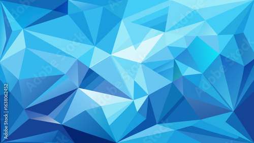 Vector art of abstract geometric low poly background in various shades of blue and cyan, featuring a modern faceted design with light and shadow