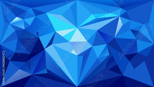 Vector art of abstract geometric low poly background in bold shades of royal and deep blue, showcasing a modern faceted design with striking light and shadow