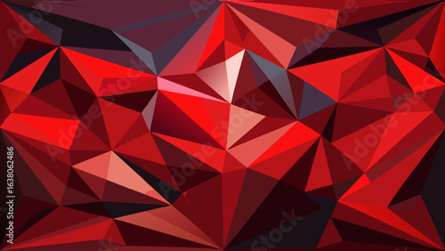 Vector art of abstract geometric pattern with red polygons and low poly design, creating a vibrant and modern crystallike texture for digital art and graphic backgrounds