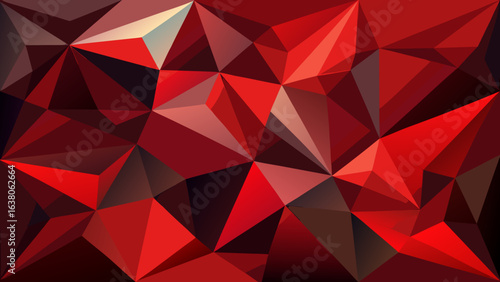 Vector art of striking abstract geometric low poly background in rich red tones, with a crystallike texture and dramatic lighting, conveying energy and intensity