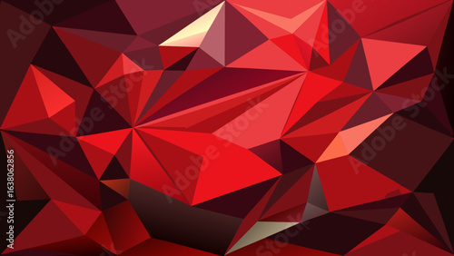 Vector art of abstract geometric low poly red background with triangle shapes and crystal facets, a modern digital art design with vibrant colors and dynamic movement