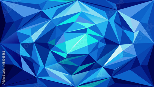 Vector art of abstract geometric low poly pattern with vibrant blue and cyan colors, creating a faceted crystallike texture and modern digital art background