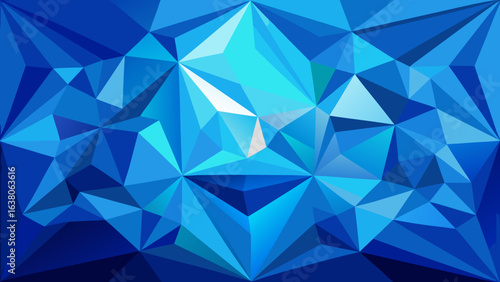 Vector art of abstract geometric background with a low poly pattern in various shades of blue, creating a modern and vibrant crystallike design
