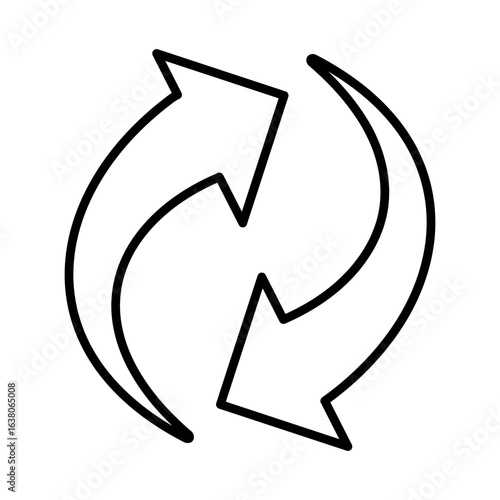 Minimalist synchronization icon with circular arrows, ideal for data update, refresh, and process flow designs.