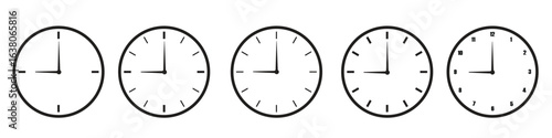Set of Analog Clock Faces Showing Different Times Vector Illustration