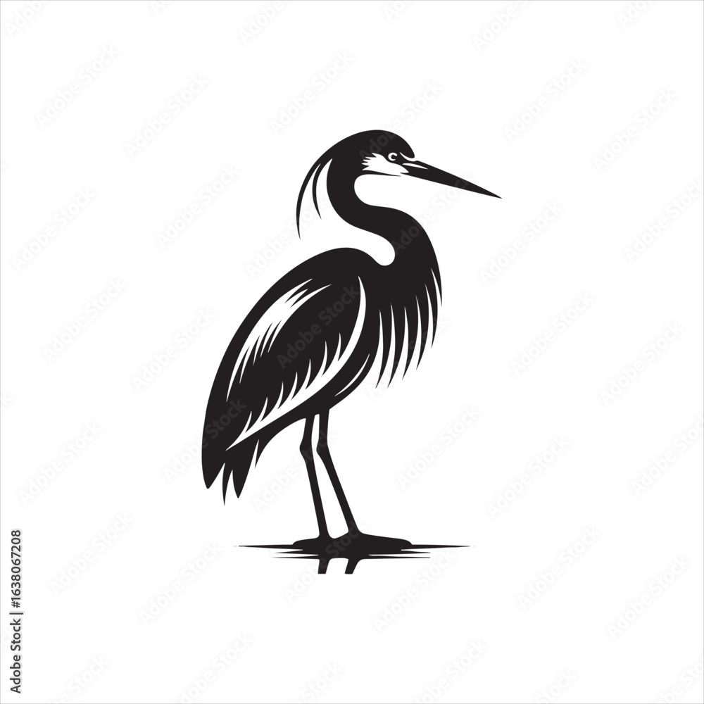 Fototapeta premium Graceful Heron Silhouette Vector Art – Elegant Wading Bird with Long Neck and Legs, Minimal Black Outline 