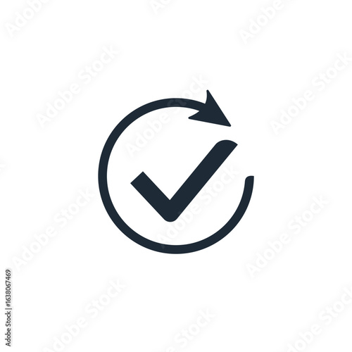 Rotation arrow and result. Work done. Vector linear icon illustration isolated on white background.