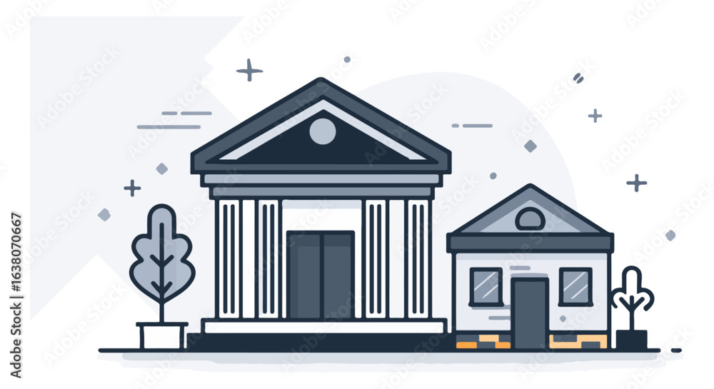 Naklejka premium Two buildings in line art style