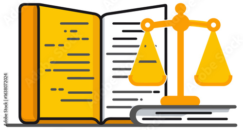 Open book with justice scale graphic design