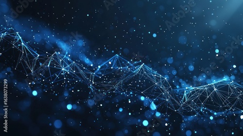 Graph grows. Low poly wireframe mesh looks like constellation on dark blue background with dots and stars. Crumbled edge. success, achievement and business symbol, illustration or background