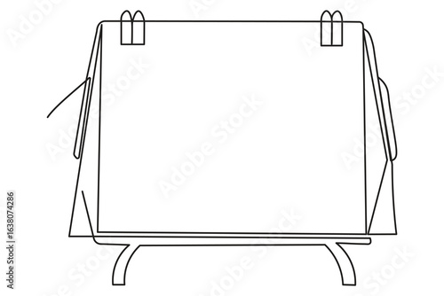 Minimalist single line desk calendar with page frame outline black stroke simple white background