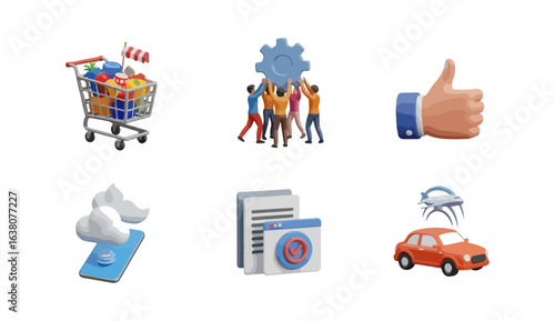 Flat icons business success teamwork shopping daily life