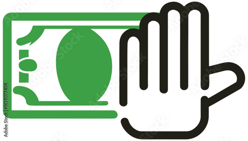 Money bill rejected by hand graphic