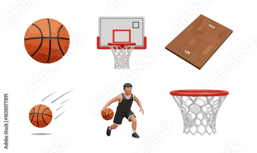 Basketball game elements graphic illustration