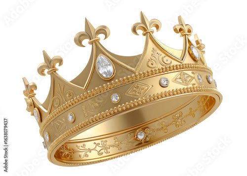  golden 3d king crown isolated on background white