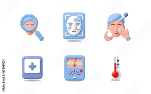 Dermatology care icons set