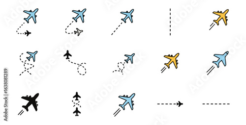 Airplane illustrations various colors flight paths