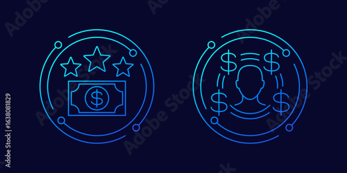 benefit and bonus pay icons, linear design