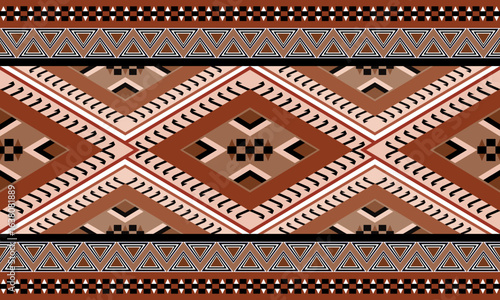 African tribal geometric pattern brown pink black triangles zigzag ethnic native seamless border design wallpaper textile fabric print.