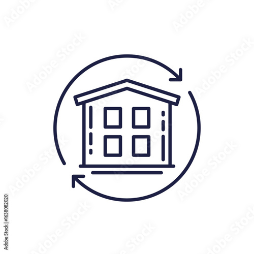 house flipping line icon with a home