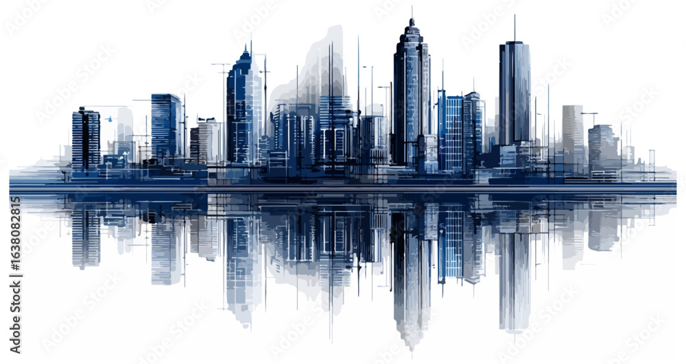 Fototapeta premium City skyline illustration with reflection