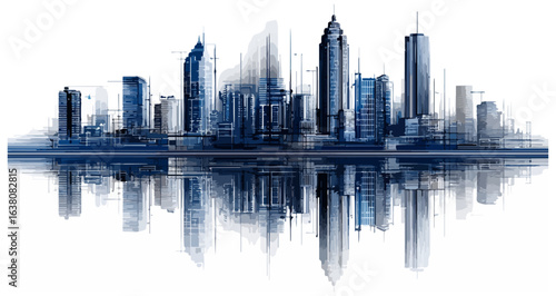 City skyline illustration with reflection
