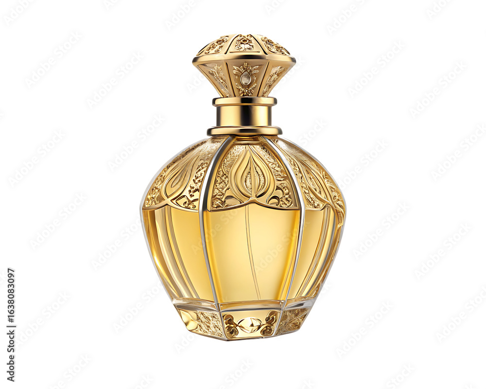 golden luxury perfume bottle isolated on background white golden luxury perfume bottle isolated on background white