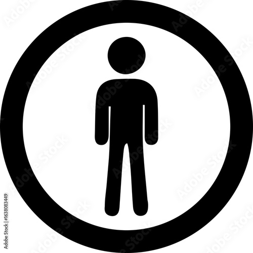 Simple silhouette figure inside a bold black circle