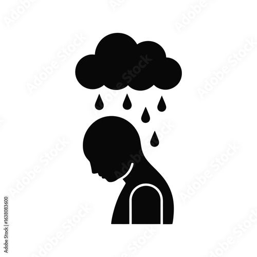 Sad person under a dark rain cloud