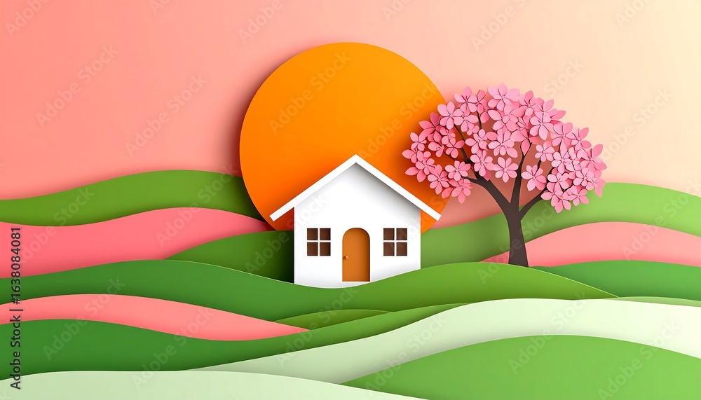 Naklejka premium Springtime home in a landscape