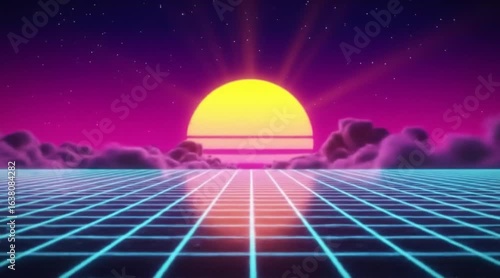 Retro Synthwave Sunset Video Loop with Neon Gradients and Cloud Drift