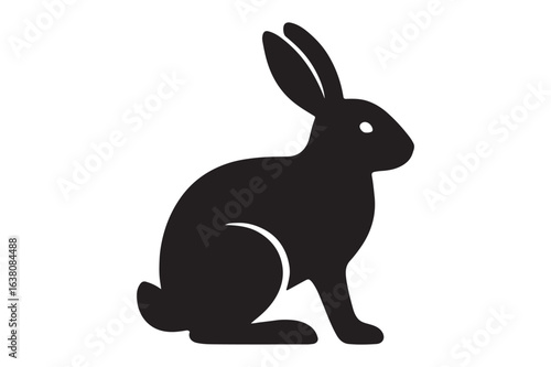 Minimalist rabbit symbol shown as a black silhouette. A simple animal graphic illustration isolated on a white background.
