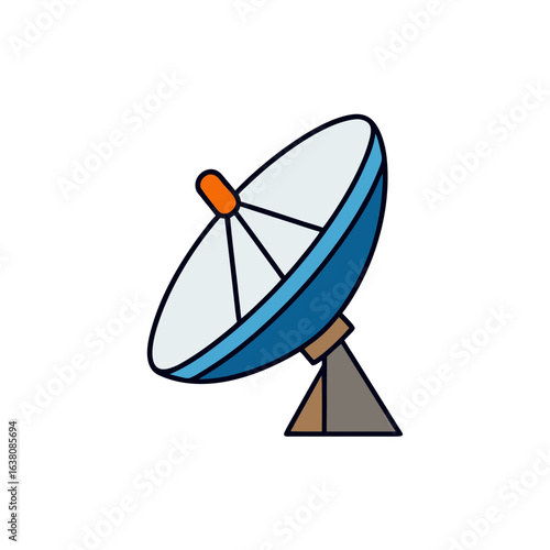 Vector art of blue satellite dish antenna for communication and broadcasting