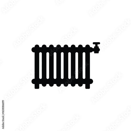 Black cast iron radiator icon with valve
