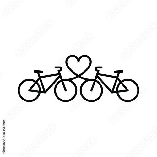 Two bicycles connected by a heart symbol