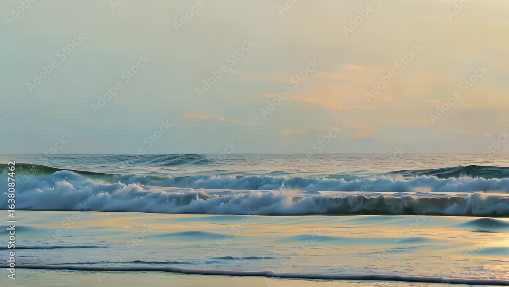 Dreamlike Oceanic Landscape of Flowing Blue and Golden Waves Under a Clear Sky Dreamlike Oceanic Landscape of Flowing Blue and Golden Waves Under a Clear Sky
