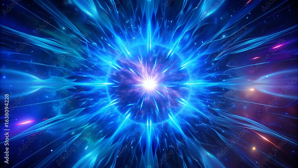 Fototapeta premium Bright Cosmic Explosion with Radiant Energy in Vibrant Blue and Purple Hues
