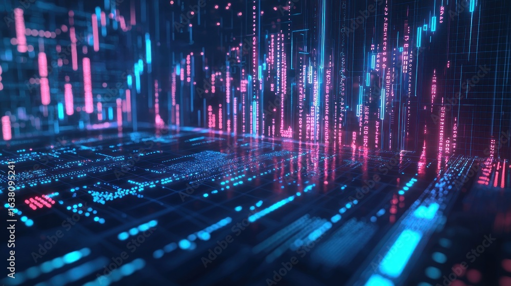 Make informed investment decisions with our advanced trading and investing software.3D rendering of digital glowing stock market graphs and financial diagrams on dark blue technological background Make informed investment decisions with our advanced trading and investing software.3D rendering of digital glowing stock market graphs and financial diagrams on dark blue technological background