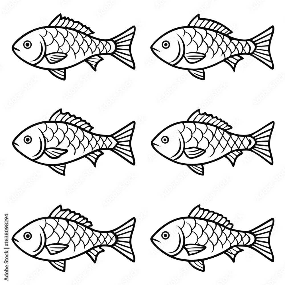 Fototapeta premium Hand drawn fish illustrations diverse species isolated on white background